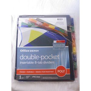 NEW Office Depot Double Pocket Insertable 8 tab Poly Multi Colored Dividers
